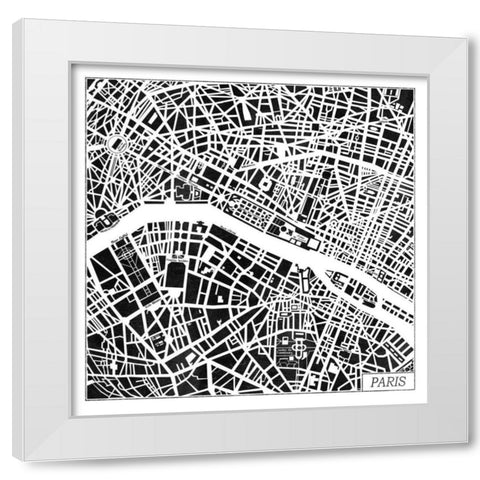 Paris Map Black White Modern Wood Framed Art Print by Marshall, Laura