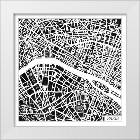 Paris Map Black White Modern Wood Framed Art Print by Marshall, Laura