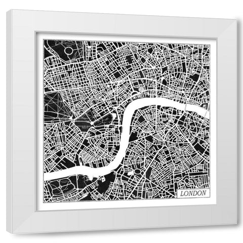London Map Black White Modern Wood Framed Art Print by Marshall, Laura