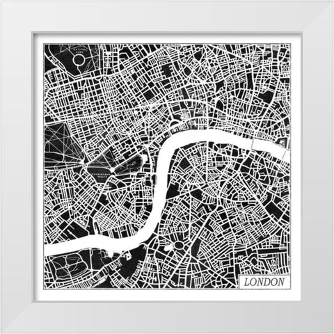 London Map Black White Modern Wood Framed Art Print by Marshall, Laura