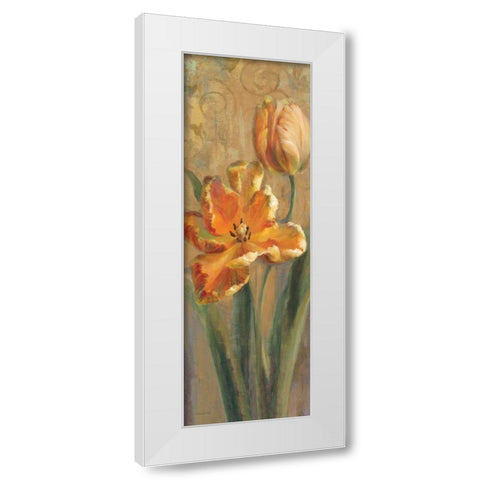 Parrot Tulips on Gold I White Modern Wood Framed Art Print by Nai, Danhui