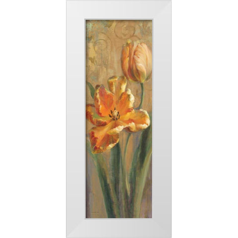 Parrot Tulips on Gold I White Modern Wood Framed Art Print by Nai, Danhui