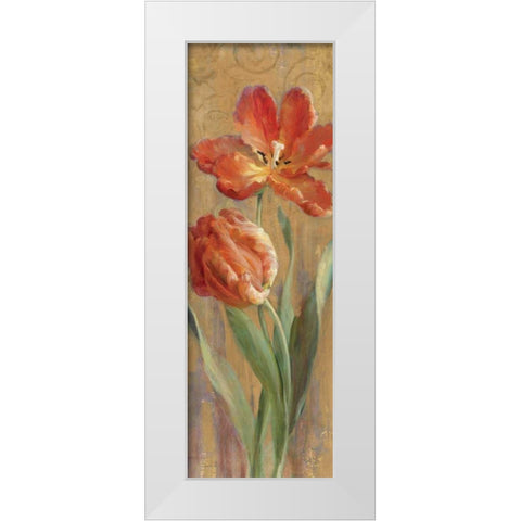 Parrot Tulips on Gold II White Modern Wood Framed Art Print by Nai, Danhui