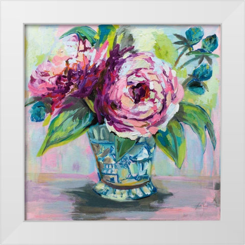 Pink Peonies I White Modern Wood Framed Art Print by Vertentes, Jeanette