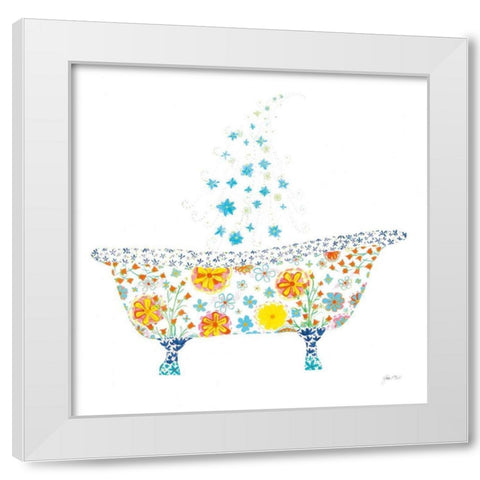 Flower Garden Tub White Modern Wood Framed Art Print by Davis, Joan E.