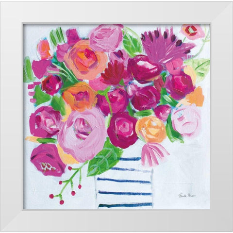 Pink Blossoms I White Modern Wood Framed Art Print by Zaman, Farida