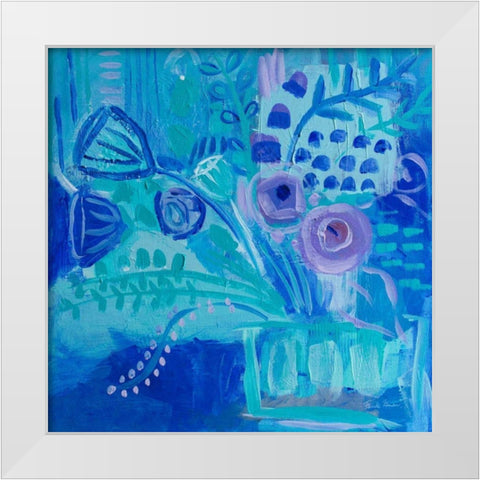 Blue Flora Abstract White Modern Wood Framed Art Print by Zaman, Farida