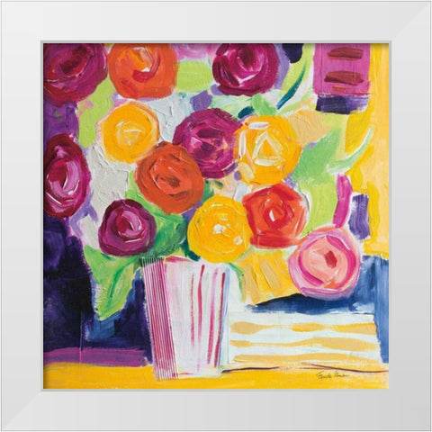 Posies White Modern Wood Framed Art Print by Zaman, Farida