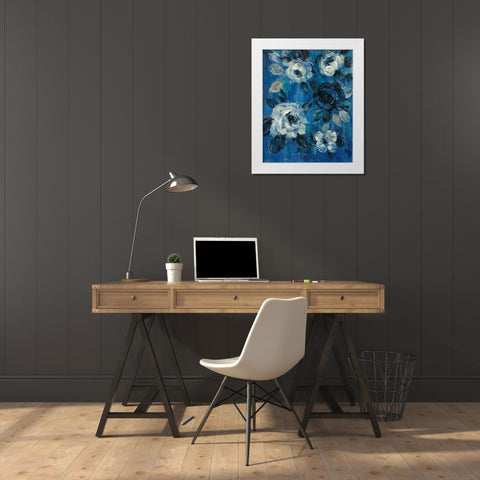 Loose Flowers on Blue II White Modern Wood Framed Art Print by Vassileva, Silvia