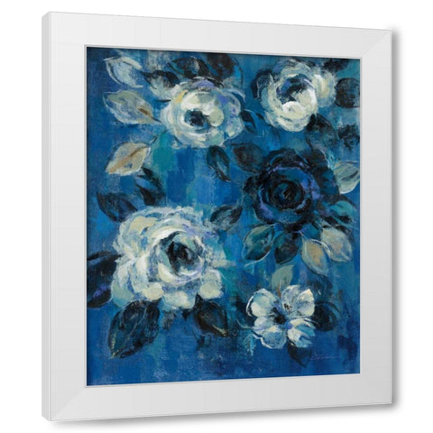 Loose Flowers on Blue II White Modern Wood Framed Art Print by Vassileva, Silvia