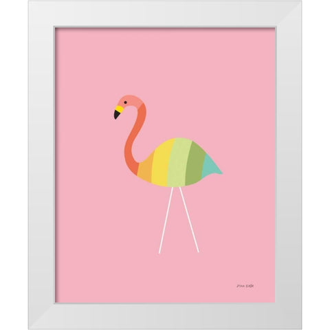 Flamingo Colors White Modern Wood Framed Art Print by Kelle, Ann
