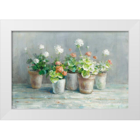 Farmhouse Geraniums White Modern Wood Framed Art Print by Nai, Danhui