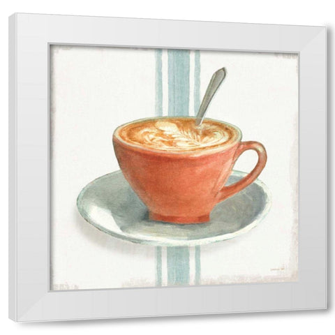 Wake Me Up Coffee III With Stripes No Cookie White Modern Wood Framed Art Print by Nai, Danhui