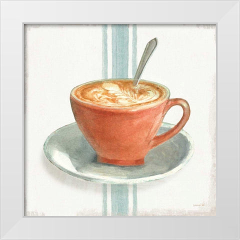 Wake Me Up Coffee III With Stripes No Cookie White Modern Wood Framed Art Print by Nai, Danhui