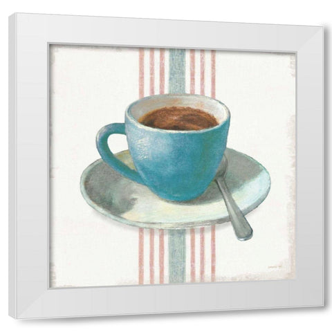 Wake Me Up Coffee IV Blue with Stripes No Cookie White Modern Wood Framed Art Print by Nai, Danhui