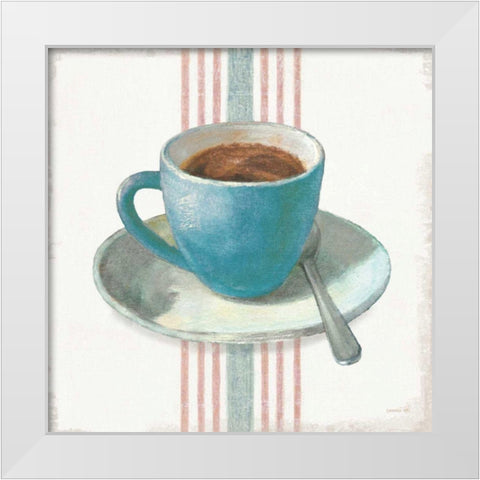 Wake Me Up Coffee IV Blue with Stripes No Cookie White Modern Wood Framed Art Print by Nai, Danhui