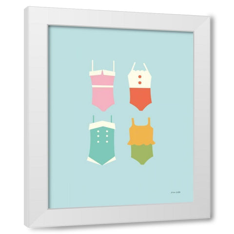 Summer Bathing Suits Blue White Modern Wood Framed Art Print by Kelle, Ann