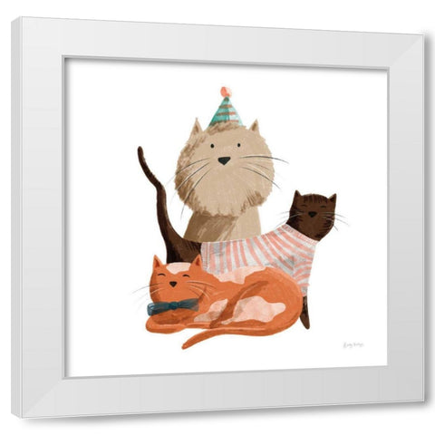 Picnic Pets Cats II White Modern Wood Framed Art Print by Thorns, Becky
