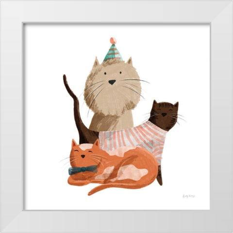 Picnic Pets Cats II White Modern Wood Framed Art Print by Thorns, Becky
