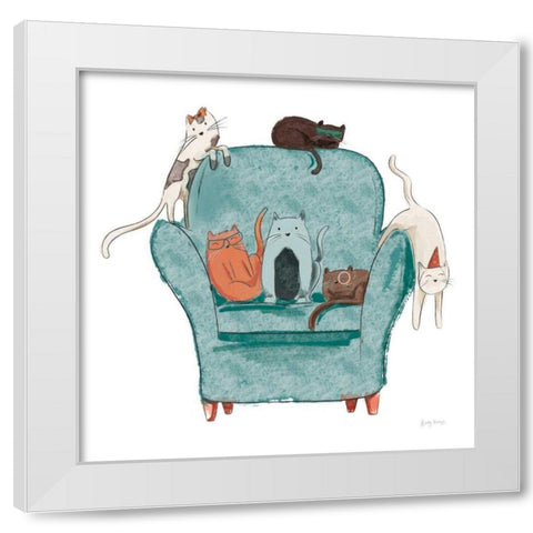 Playful Pets Cats I White Modern Wood Framed Art Print by Thorns, Becky