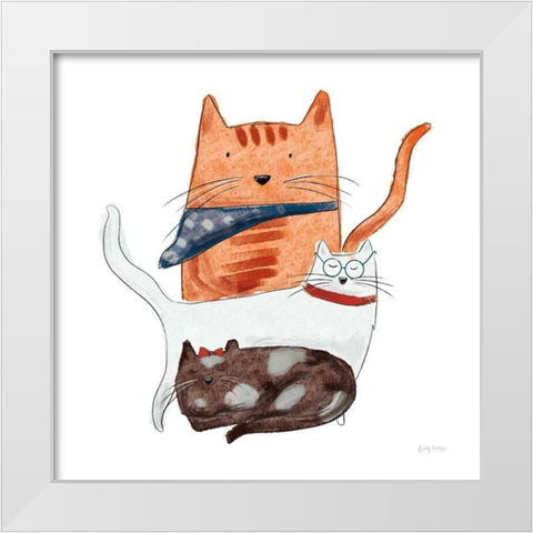 Playful Pets Cats II White Modern Wood Framed Art Print by Thorns, Becky