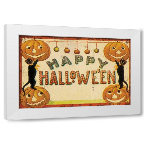 Halloween Nostalgia Happy Halloween v2 White Modern Wood Framed Art Print by Pertiet, Katie