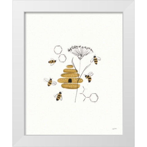 Bees and Botanicals II White Modern Wood Framed Art Print by York, Leah
