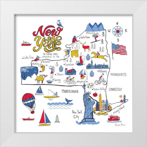 New York State White Modern Wood Framed Art Print by Zaman, Farida