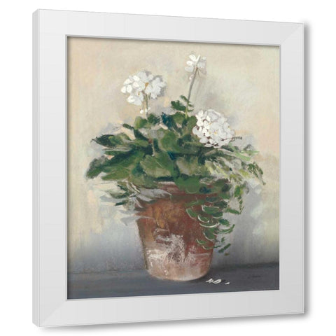 Pot of White Geraniums White Modern Wood Framed Art Print by Rowan, Carol