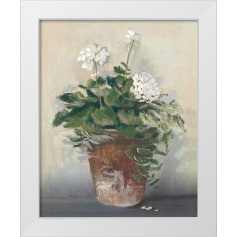 Pot of White Geraniums White Modern Wood Framed Art Print by Rowan, Carol