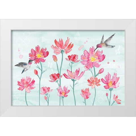 Flowers and Feathers I White Modern Wood Framed Art Print by June, Dina