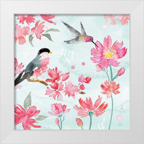 Flowers and Feathers III White Modern Wood Framed Art Print by June, Dina