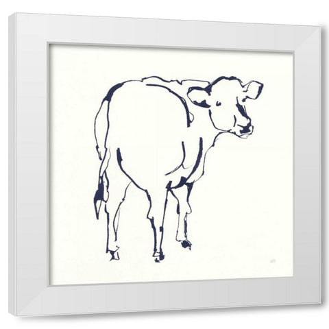 Line Cow Navy White Modern Wood Framed Art Print by Paschke, Chris