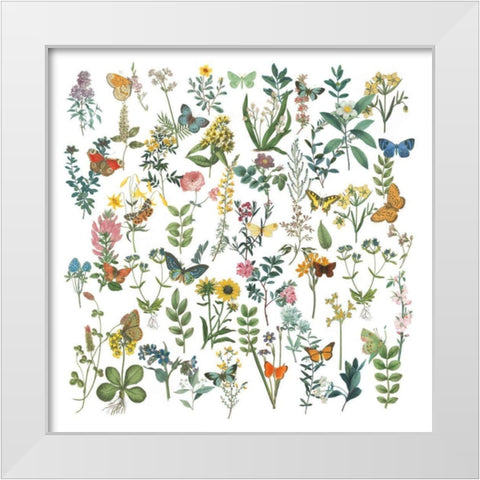 Flowers and Butterflies White Modern Wood Framed Art Print by Wild Apple Portfolio