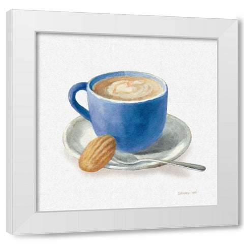 Wake Up Coffee I Linen Classic Blue White Modern Wood Framed Art Print by Nai, Danhui