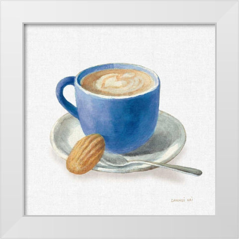 Wake Up Coffee I Linen Classic Blue White Modern Wood Framed Art Print by Nai, Danhui