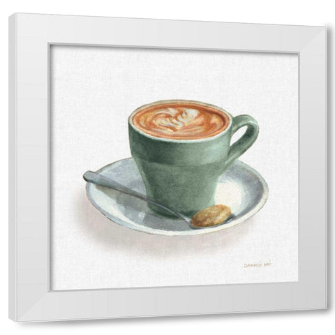 Wake Up Coffee II Linen Sage White Modern Wood Framed Art Print by Nai, Danhui