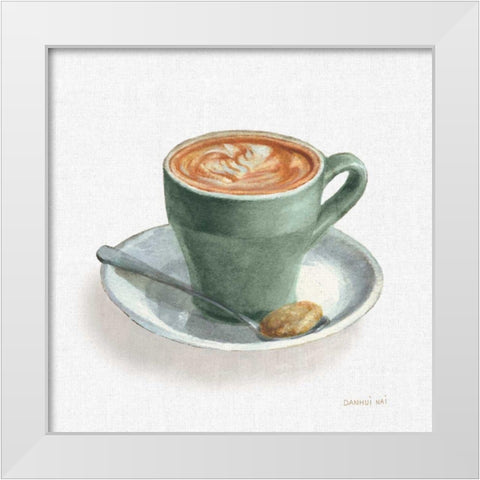 Wake Up Coffee II Linen Sage White Modern Wood Framed Art Print by Nai, Danhui