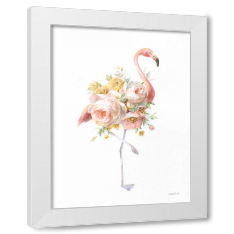 Floral Flamingo I White Modern Wood Framed Art Print by Nai, Danhui