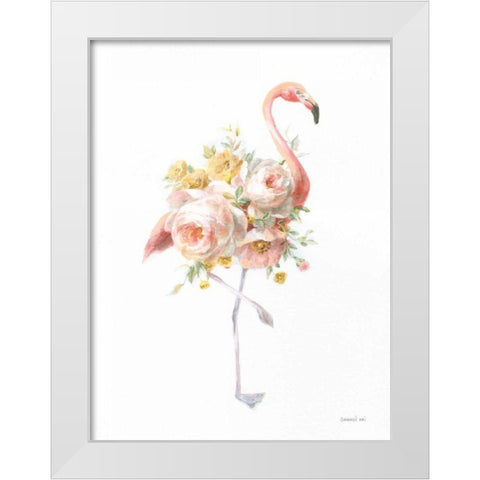 Floral Flamingo I White Modern Wood Framed Art Print by Nai, Danhui