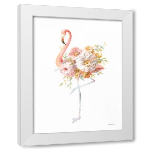 Floral Flamingo II White Modern Wood Framed Art Print by Nai, Danhui