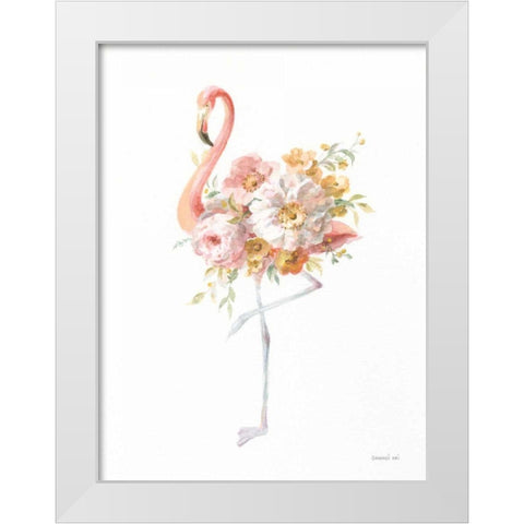 Floral Flamingo II White Modern Wood Framed Art Print by Nai, Danhui