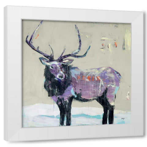 Winter Elk White Modern Wood Framed Art Print by Day, Kellie