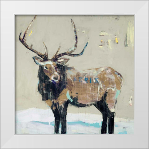 Winter Elk Neutral White Modern Wood Framed Art Print by Day, Kellie