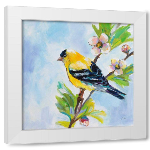 Golden Finch White Modern Wood Framed Art Print by Vertentes, Jeanette