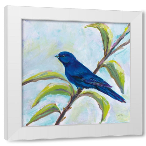 Indigo Bunting White Modern Wood Framed Art Print by Vertentes, Jeanette