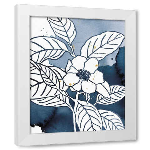 Indigo Blooms I White Modern Wood Framed Art Print by Wild Apple Portfolio