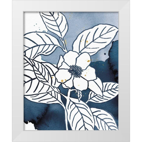 Indigo Blooms I White Modern Wood Framed Art Print by Wild Apple Portfolio