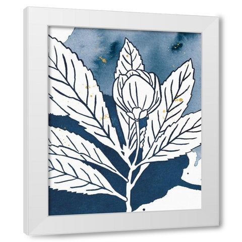 Indigo Blooms IV White Modern Wood Framed Art Print by Wild Apple Portfolio