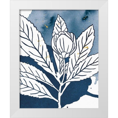 Indigo Blooms IV White Modern Wood Framed Art Print by Wild Apple Portfolio